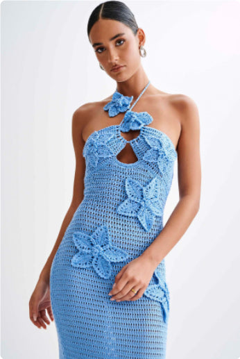 Slim Halterneck Dress With Stars Summer Sexy Seaside Beach Long Dresses Womens Clothing